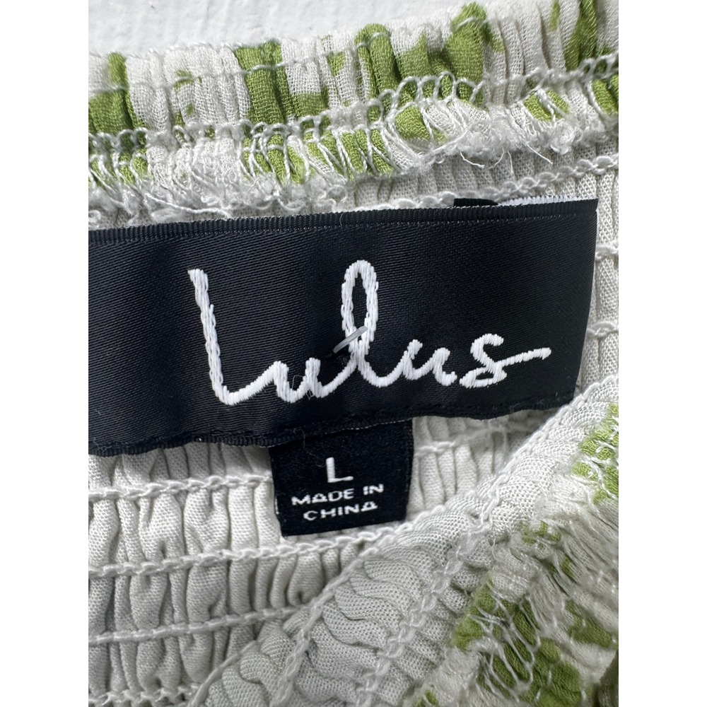 Lulu's Fresh Season Green Floral Smocked Balloon Sleeve Cottage Mini Dress Sz L - Picture 7 of 13